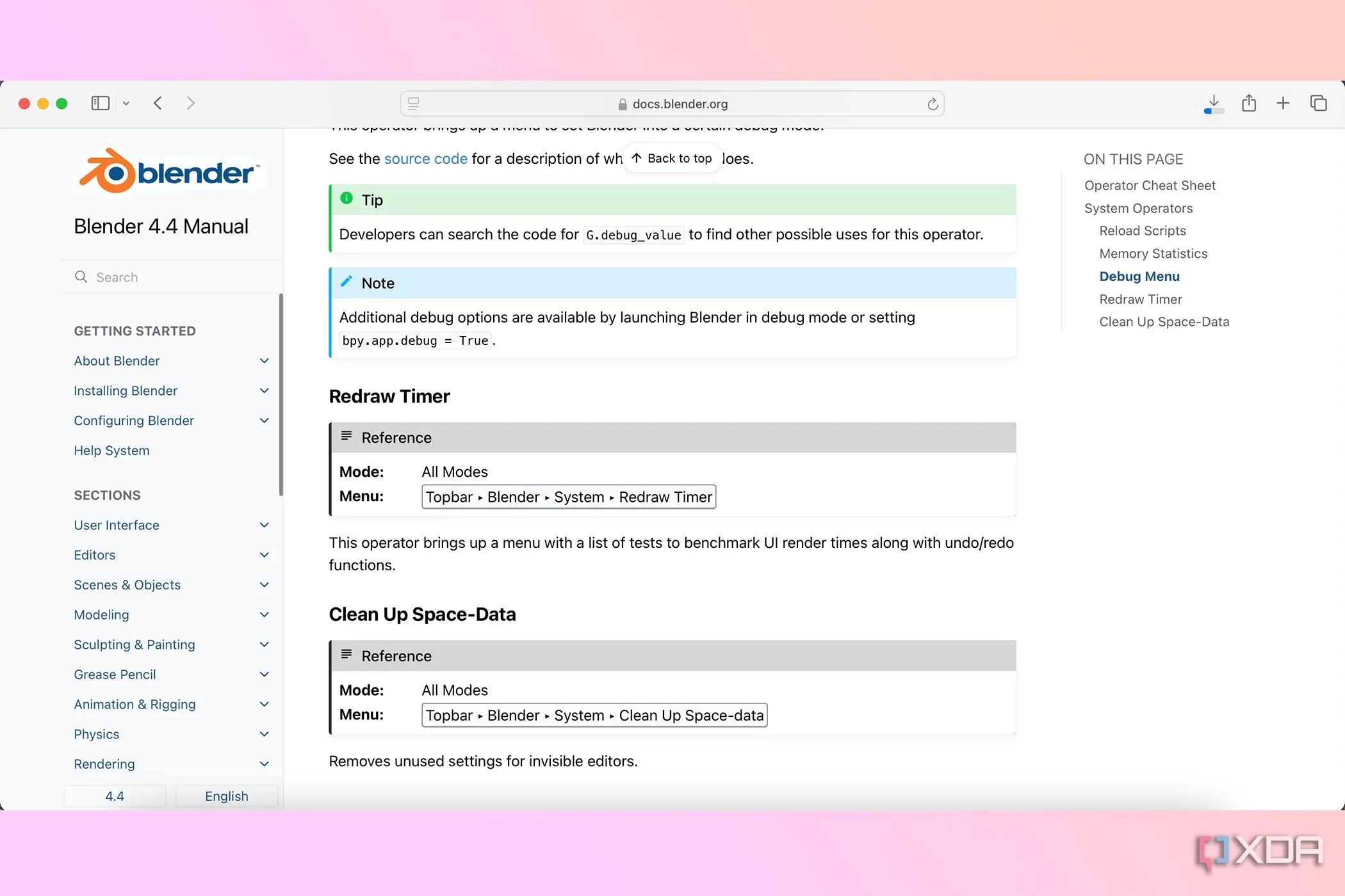 Tài liệu hướng dẫn Python (cheat sheet) cho Blender, thể hiện khả năng tùy biến mã nguồn
