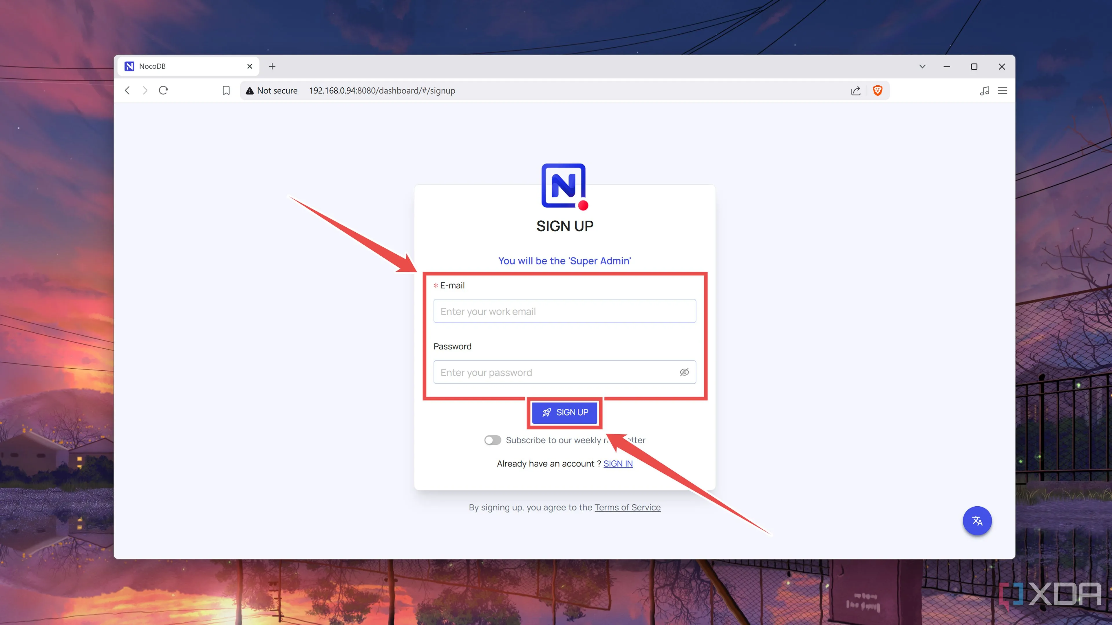 Tạo tài khoản superuser đầu tiên trong NocoDB Workspace