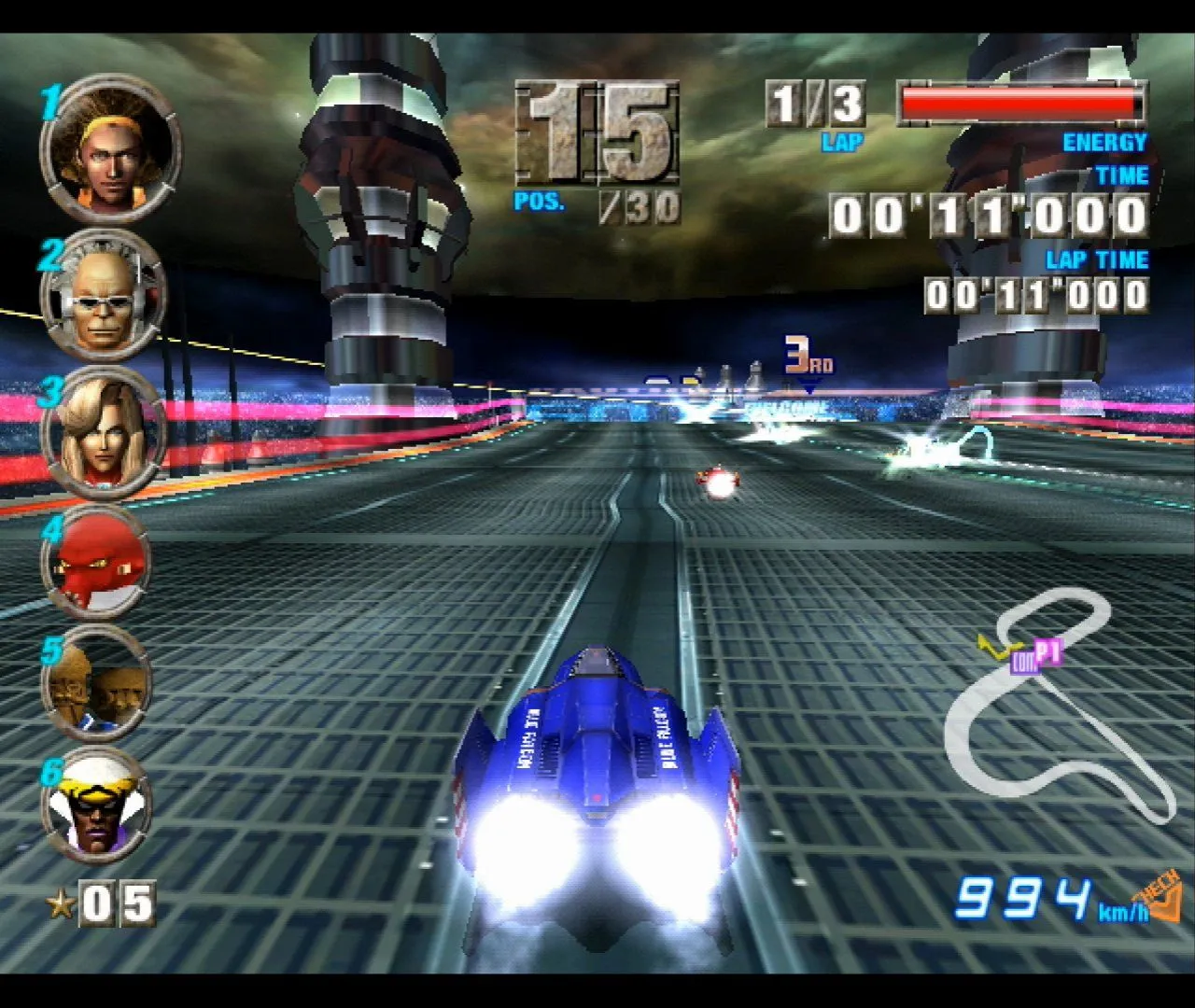 Tàu không gian lao vun vút trong khung cảnh tương lai của F-Zero GX