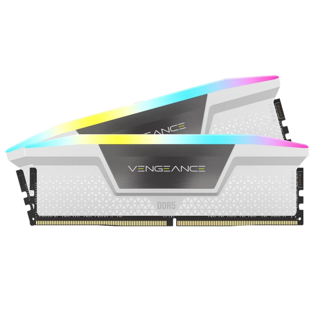 Thanh RAM DDR5 Corsair Vengeance RGB 6000 CL30 32GB màu trắng, minh họa bộ nhớ DDR5 hiệu năng cao