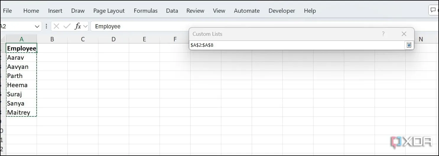 Thêm dữ liệu vào danh sách tùy chỉnh trong hộp thoại Custom Lists của Excel