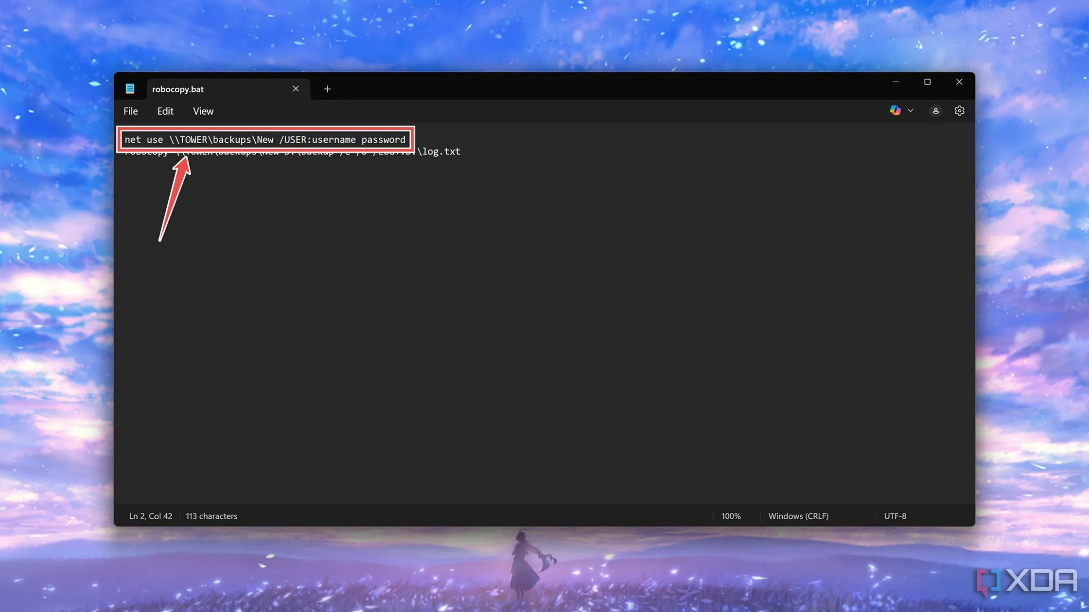 Thêm lệnh net use để kết nối thư mục chia sẻ NAS có mật khẩu vào script Robocopy