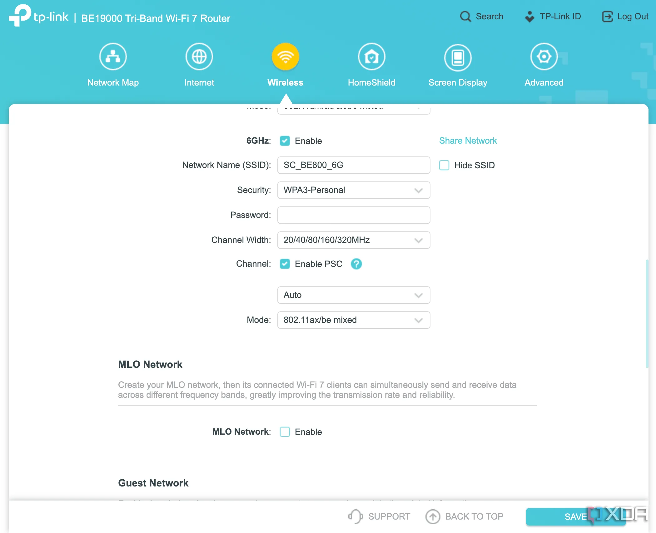 Thiết lập cài đặt Wi-Fi trên giao diện web của router TP-Link Archer BE800 Wi-Fi 7