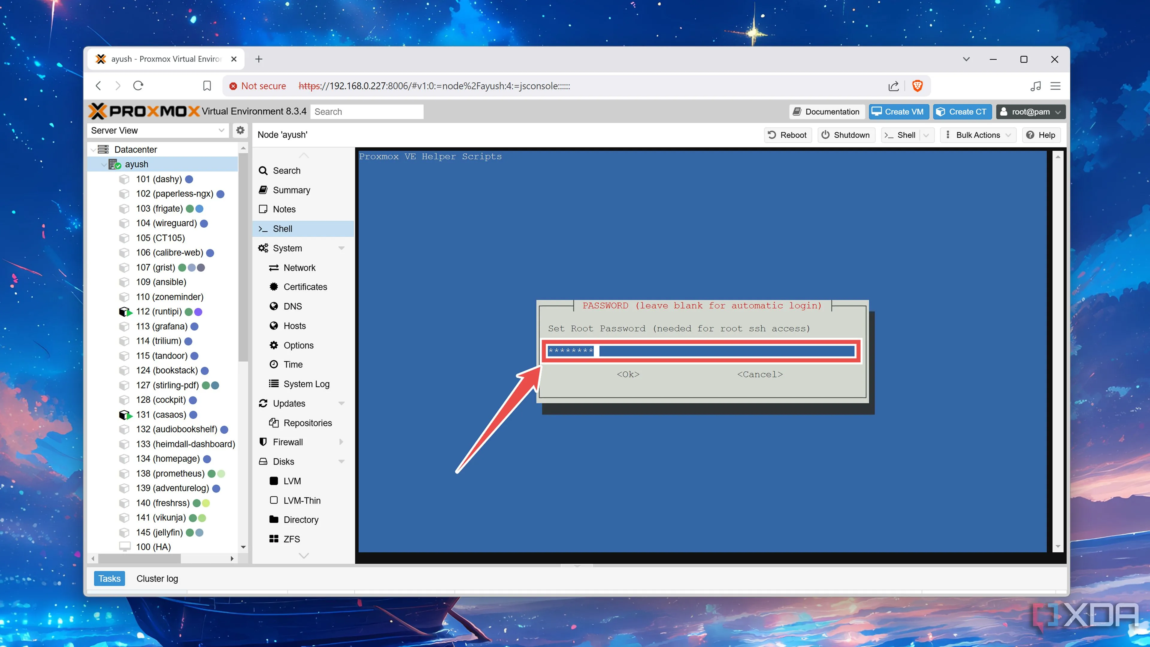 Thiết lập mật khẩu Root cho container Jellyfin LXC trên Proxmox