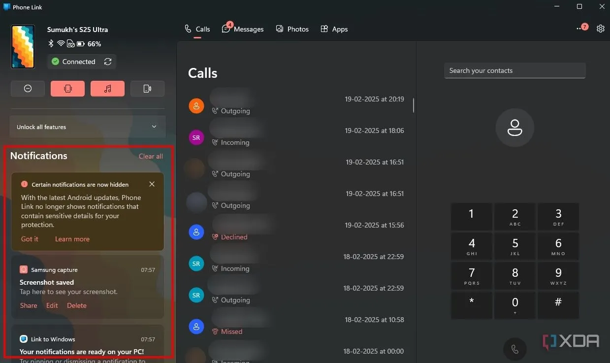 Thông báo từ ứng dụng điện thoại hiển thị trên màn hình máy tính qua Microsoft Phone Link.