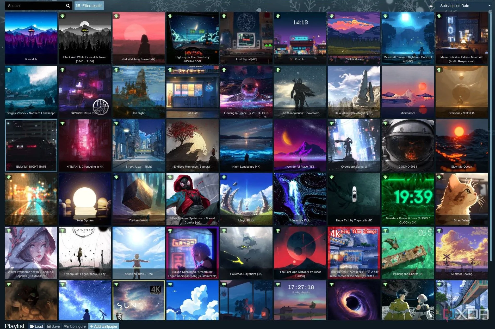 Thư viện hình nền đa dạng của Wallpaper Engine với các thể loại và hiệu ứng khác nhau