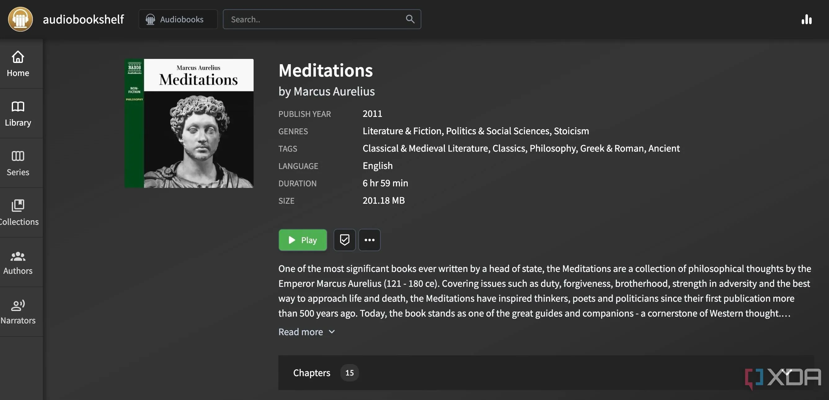 Thư viện sách nói Audiobookshelf với giao diện web thân thiện, hiển thị các bìa sách và podcast.
