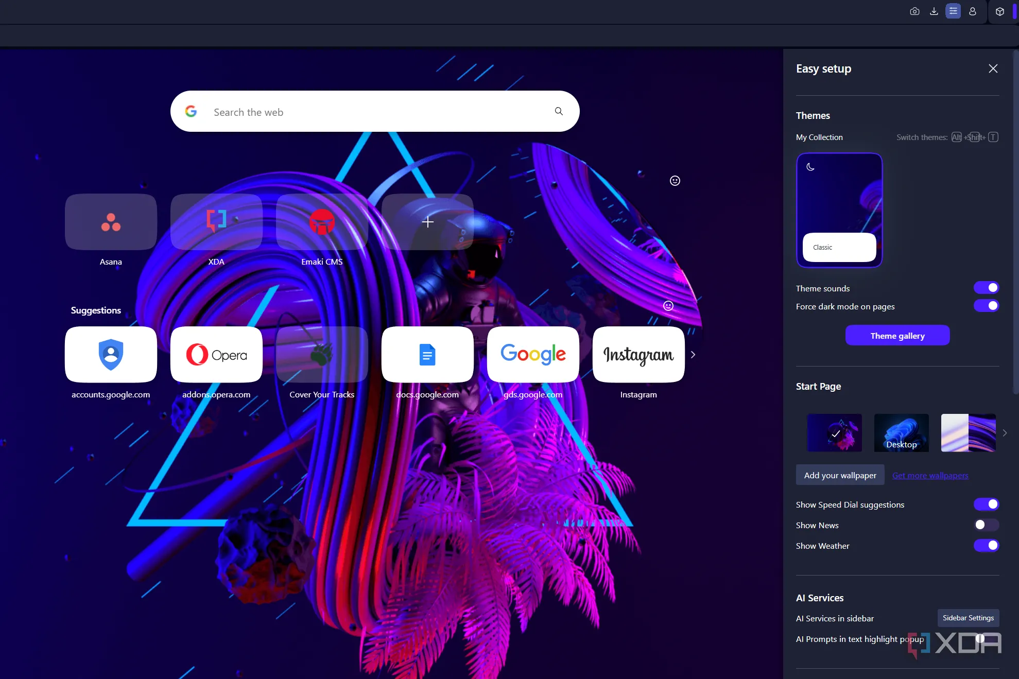 Tính năng Cài đặt dễ dàng (Easy Setup) trong trình duyệt Opera