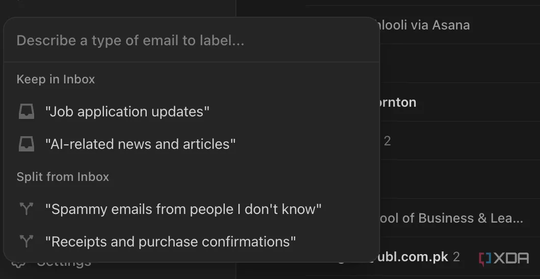 Tính năng Describe your view của Notion Mail cho phép AI phân loại email theo mô tả của người dùng