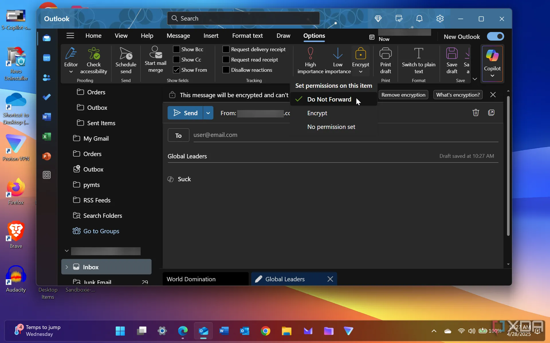 Tính năng Do Not Forward trong Outlook trên Windows 11