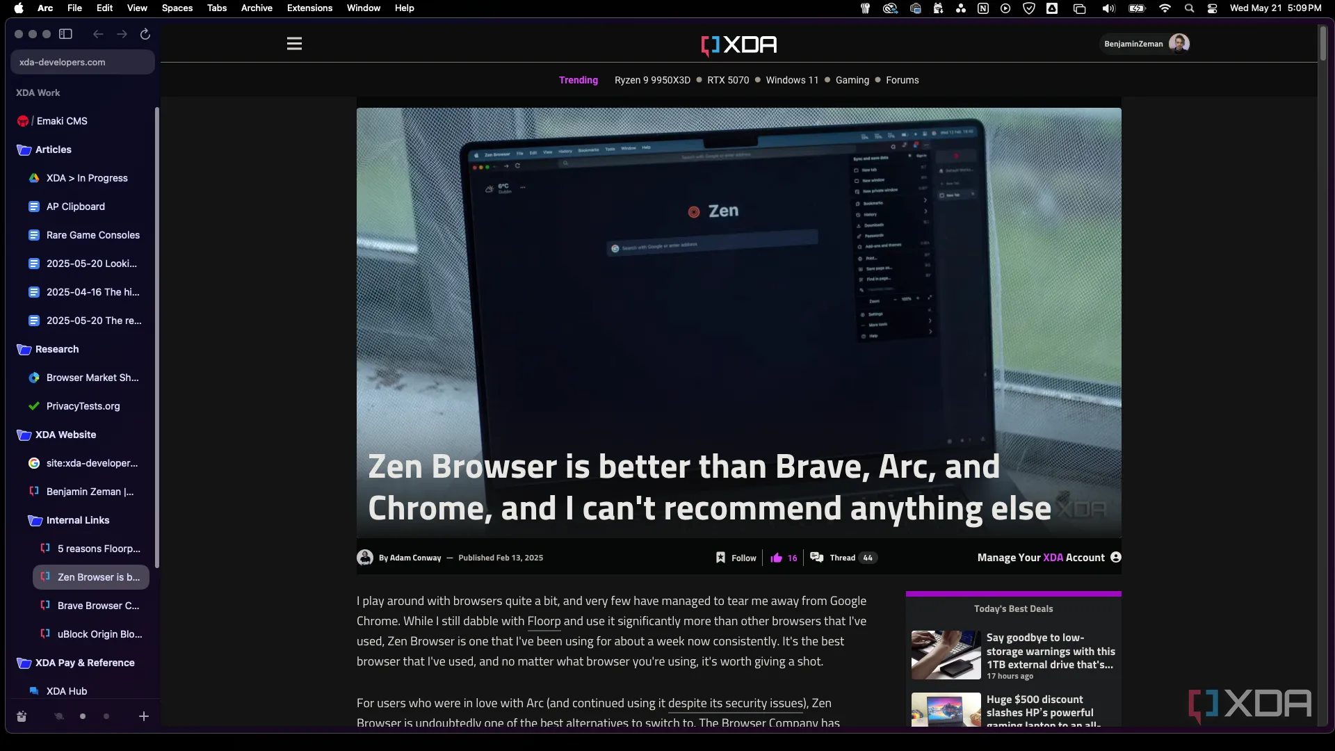Tính năng nhóm tab lồng nhau trong Arc Browser, minh họa khả năng tổ chức công việc chuyên nghiệp.