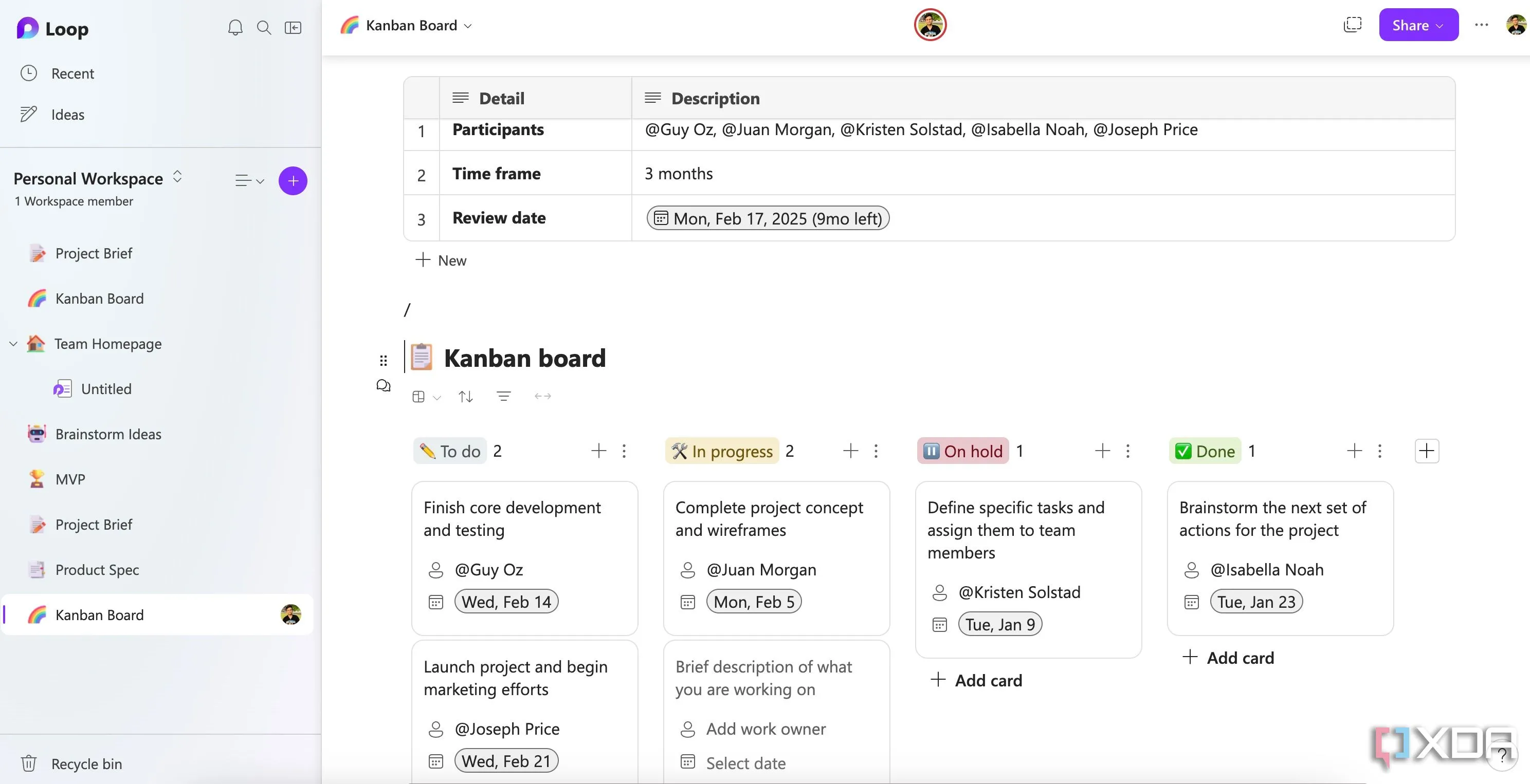 Tính năng quản lý dự án với bảng Kanban tùy chỉnh trong Microsoft Loop