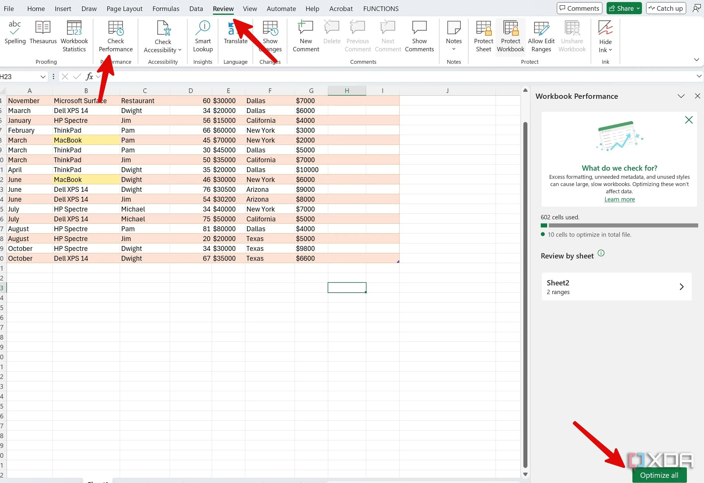 Tối ưu hóa bảng tính Excel bằng tính năng Check Performance