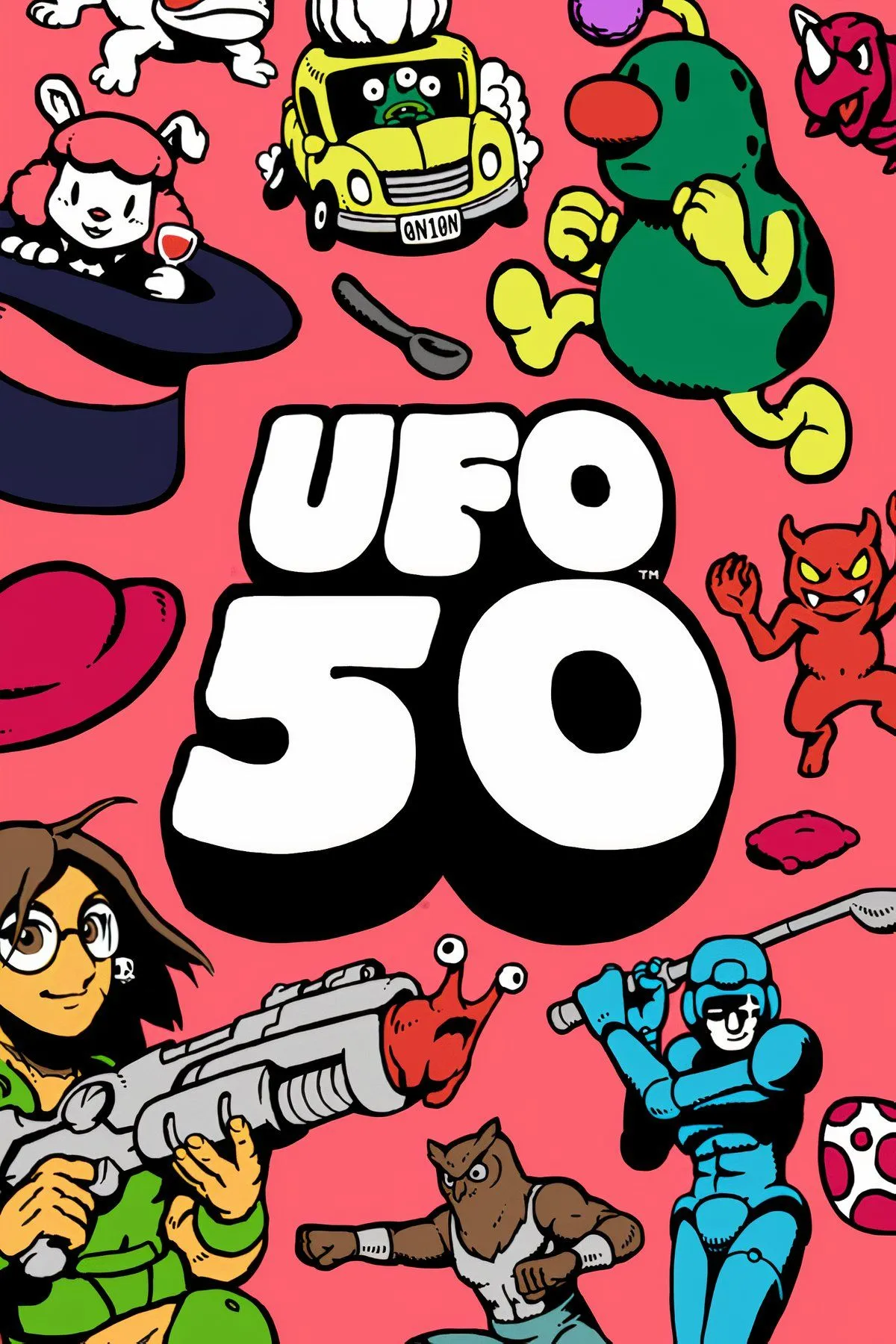 Tổng hợp các trò chơi retro 8-bit trong bộ sưu tập UFO 50, thể hiện sự đa dạng về thể loại và đồ họa cổ điển.