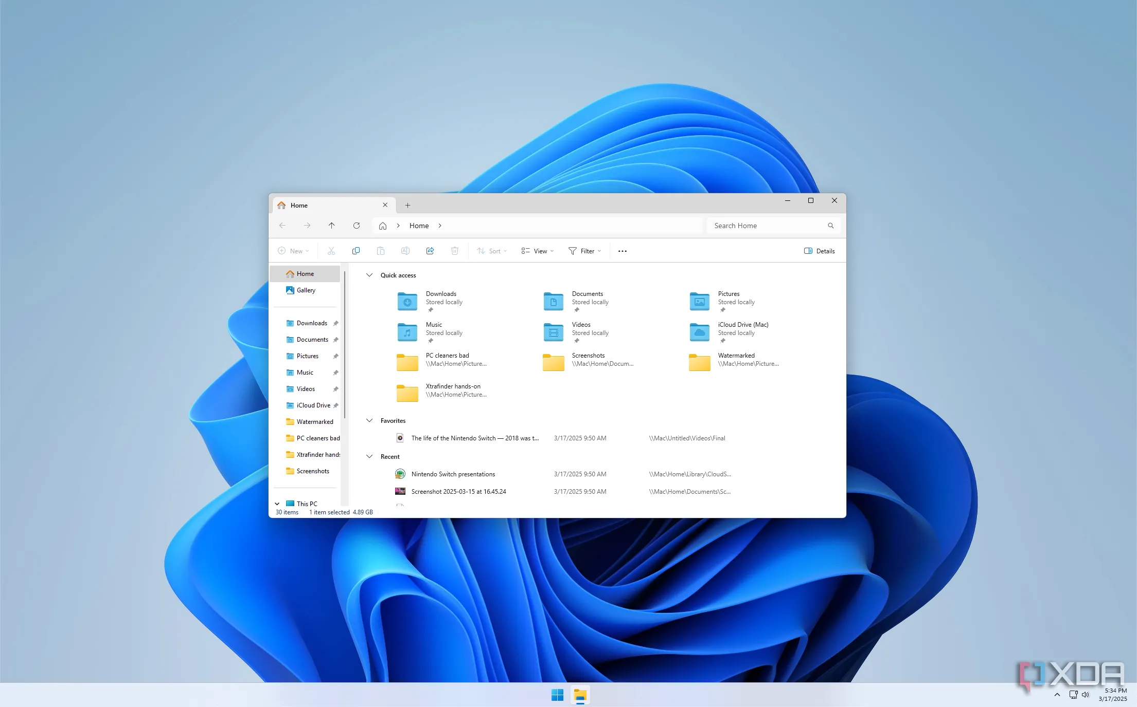 Trang chủ (Home page) mới của File Explorer trên Windows 11, với phần truy cập nhanh và mục yêu thích.
