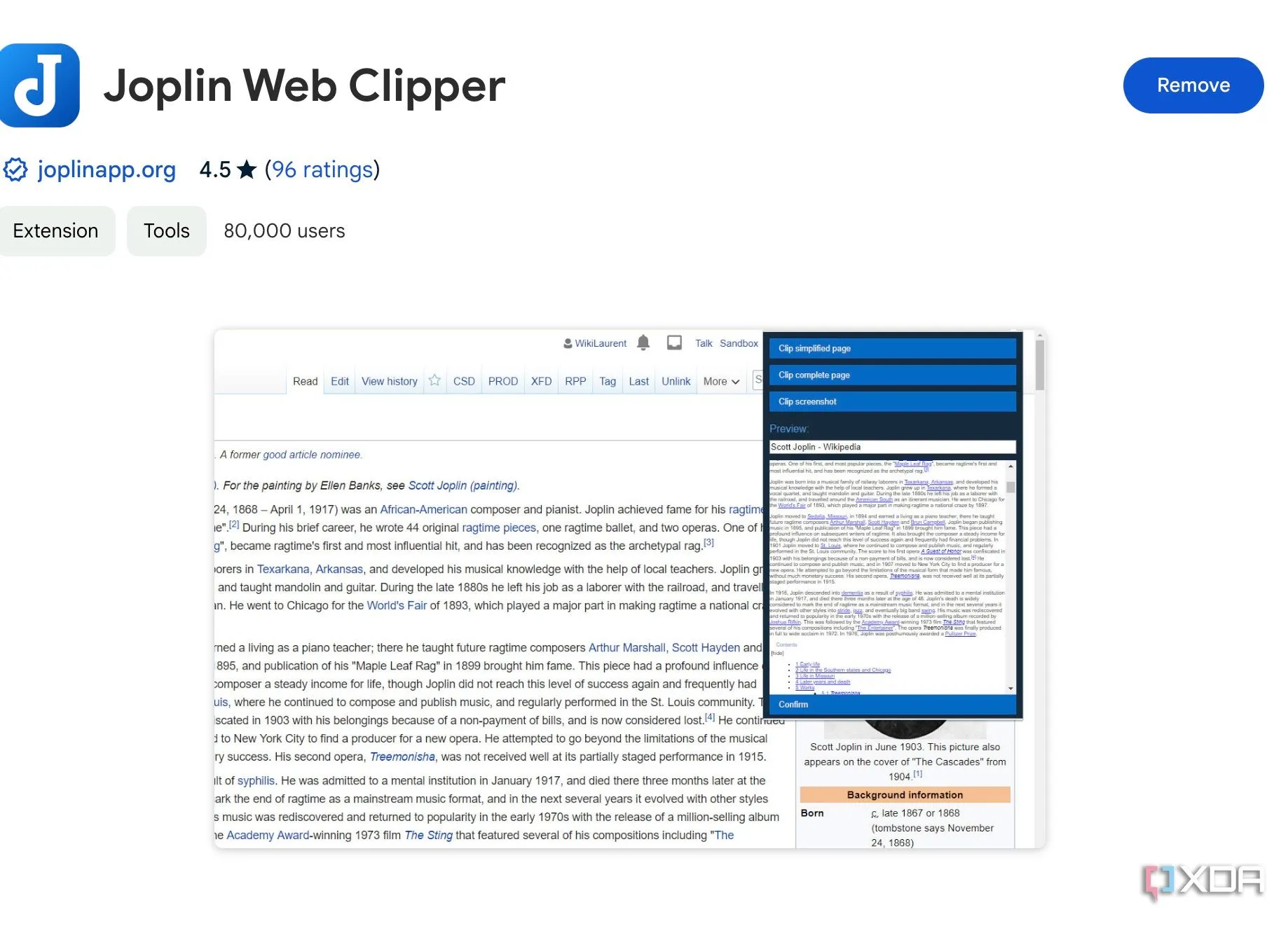 Trang tải xuống tiện ích mở rộng Joplin Web Clipper trên Chrome Web Store.