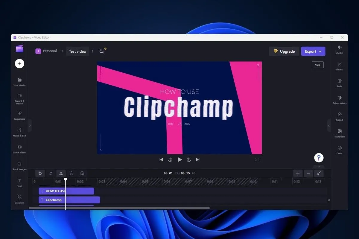 Trình chỉnh sửa video Clipchamp tích hợp trong Windows 11 với giao diện người dùng