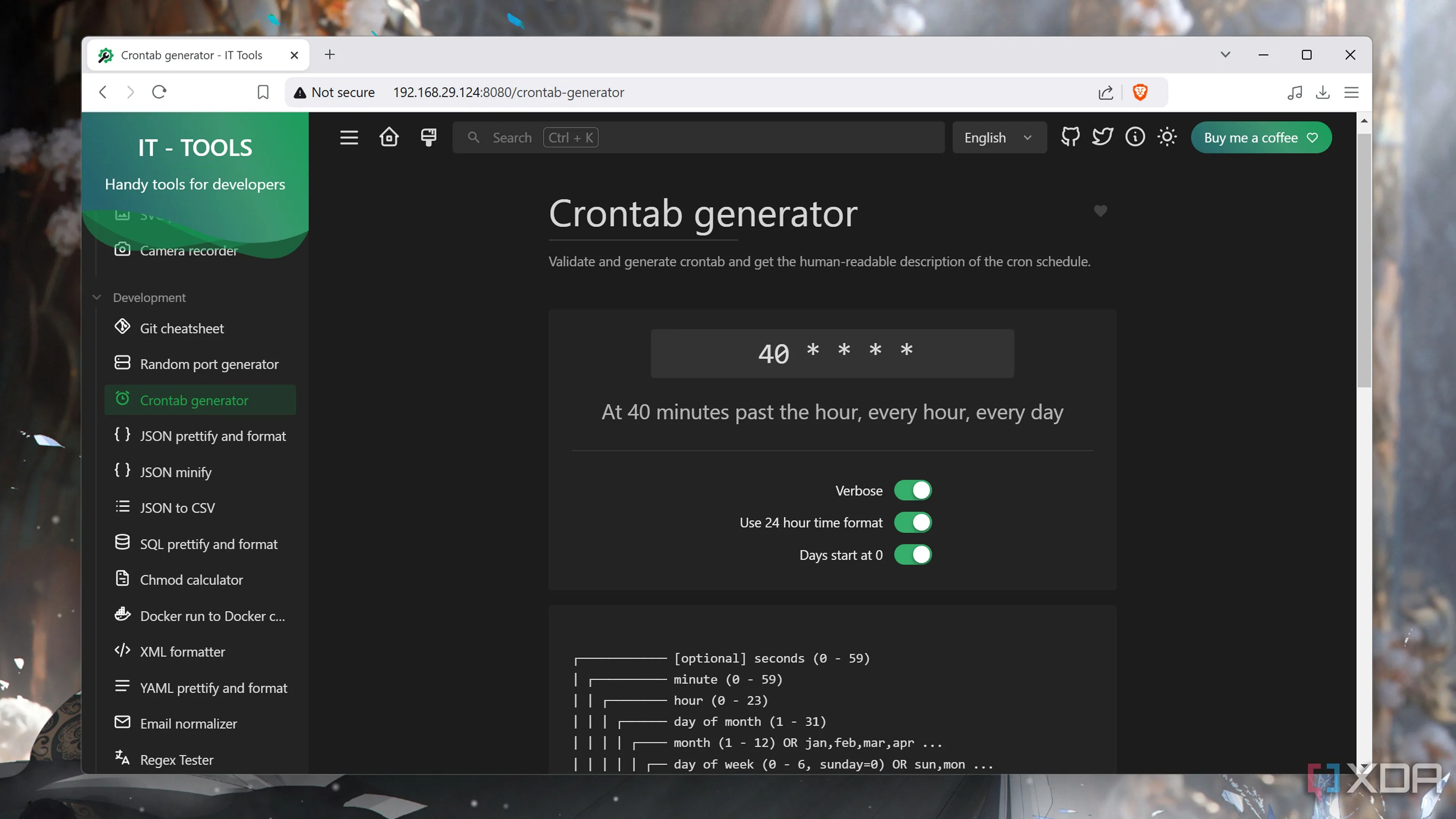 Trình tạo Crontab của IT-Tools giúp cấu hình các tác vụ tự động theo lịch trình