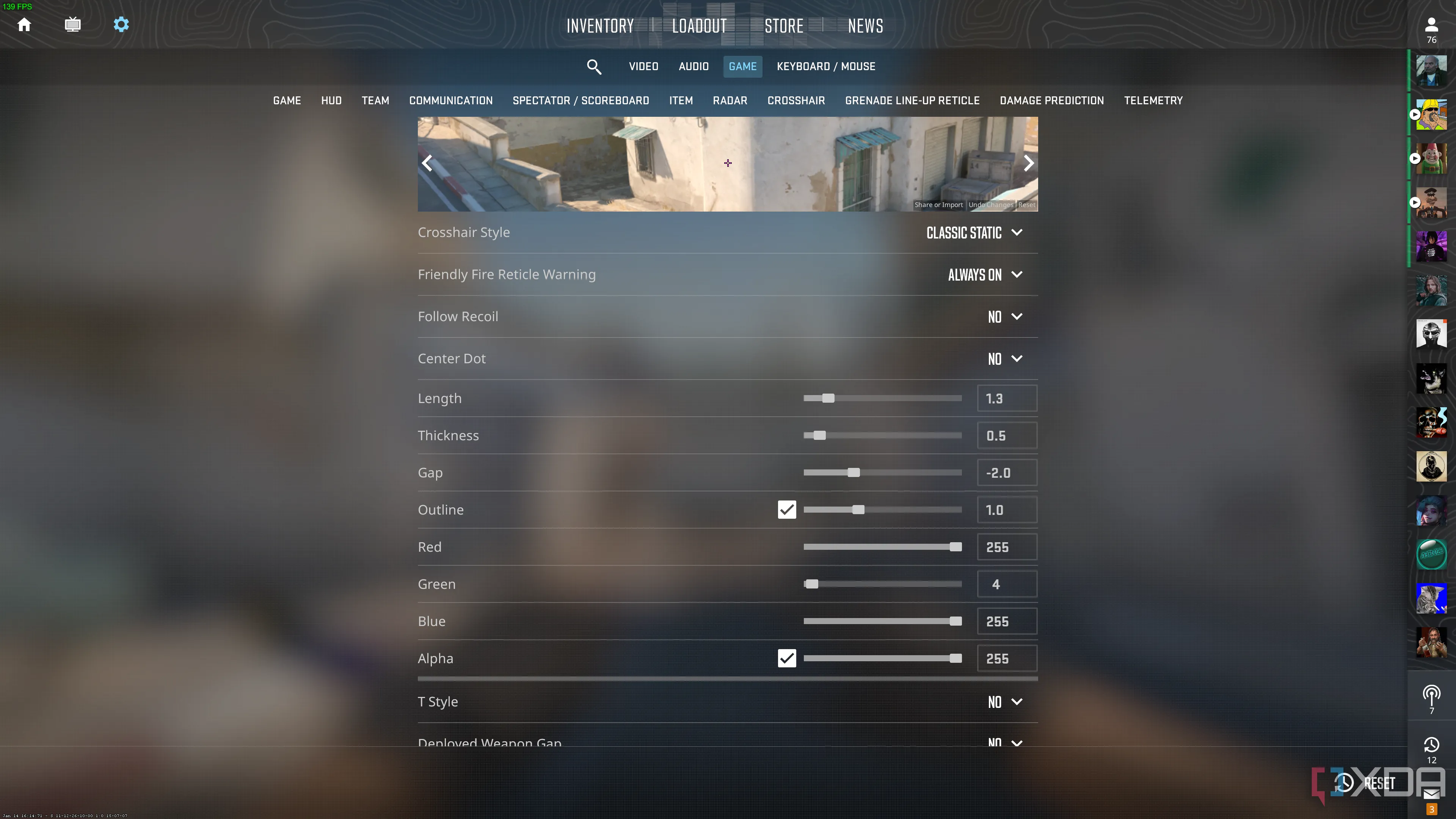 Tùy chỉnh tâm ngắm (crosshair) trong Counter-Strike 2 với giao diện người dùng
