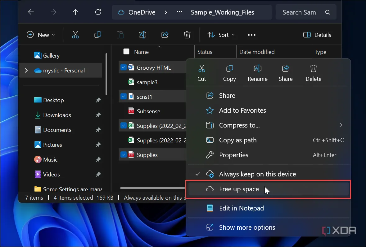 Tùy chọn &quot;Giải phóng dung lượng&quot; cho Files On-Demand trong File Explorer