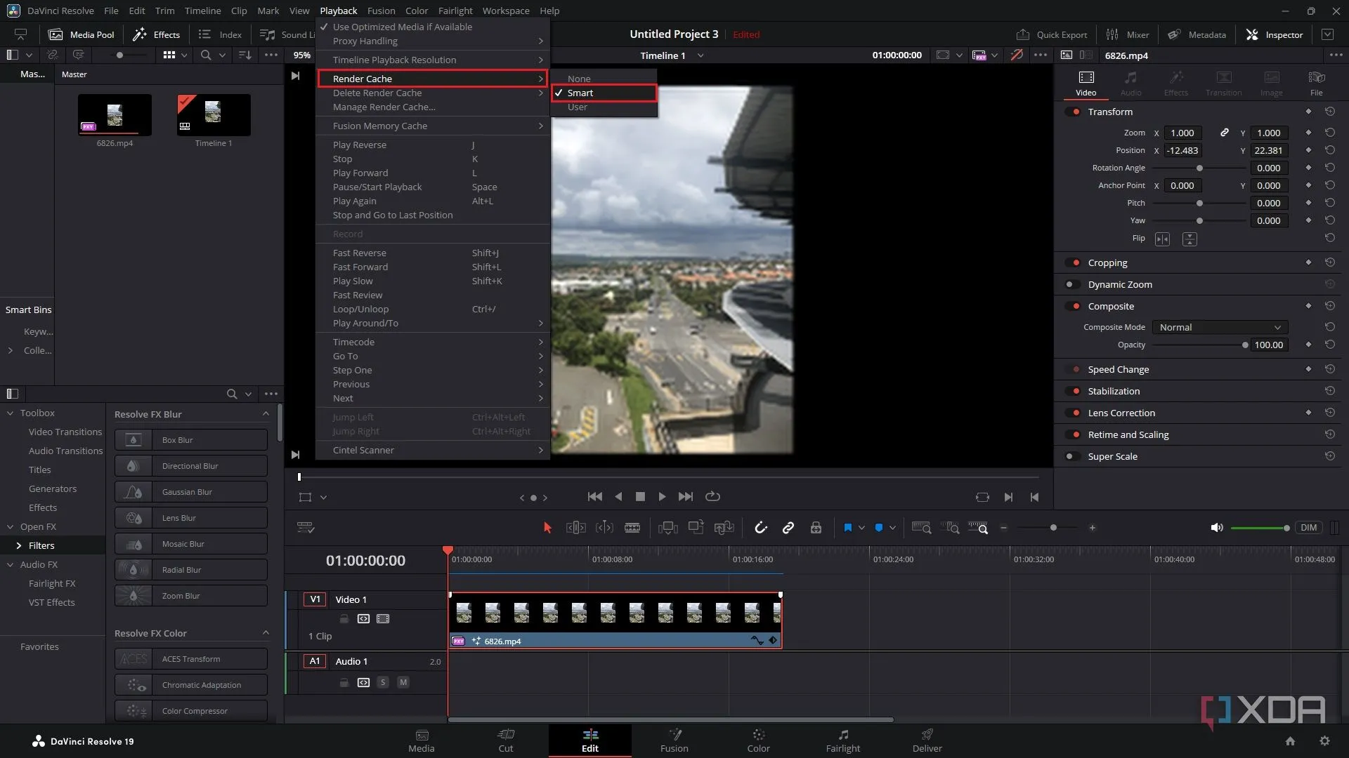 Tùy chọn Render Cache Smart trong DaVinci Resolve giúp tăng tốc độ phát lại video.