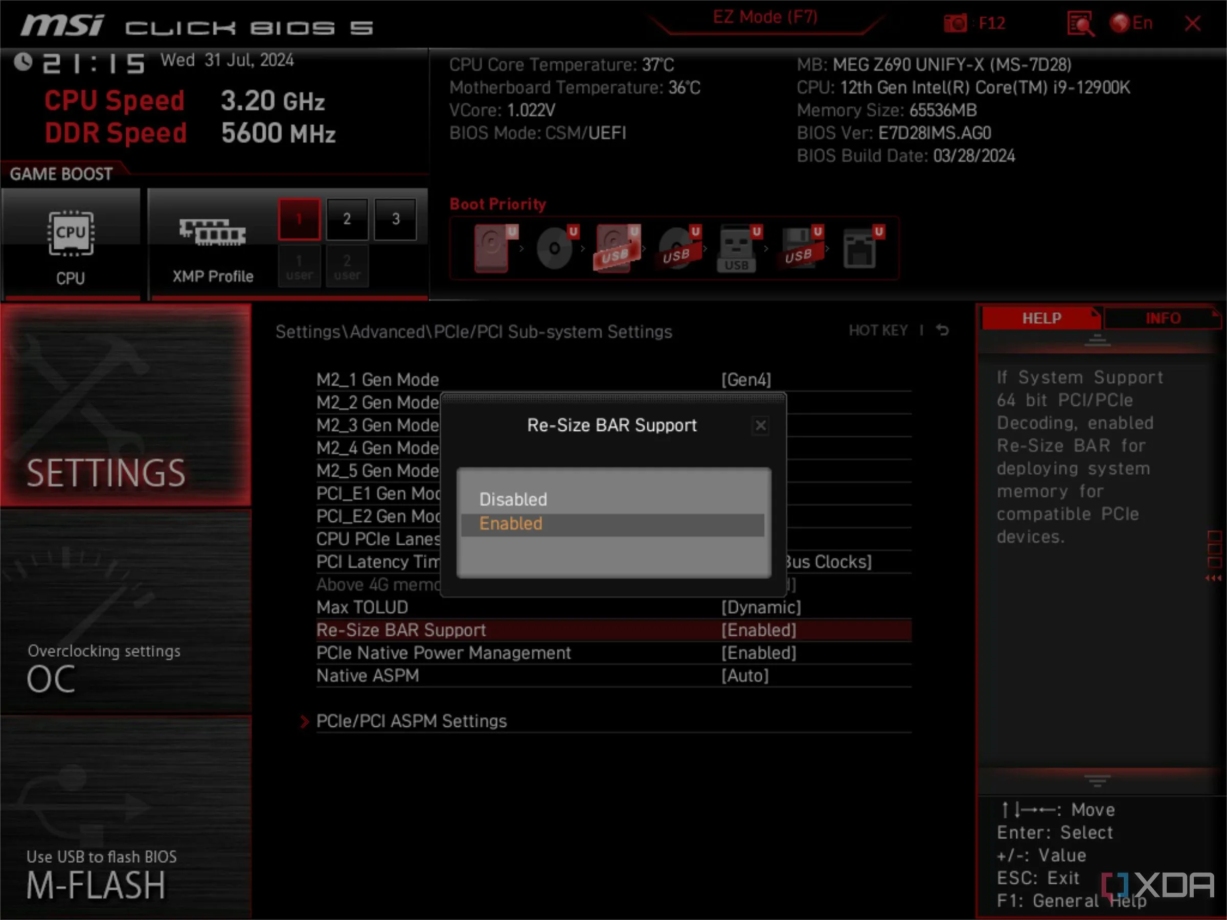 Tùy chọn Resizable BAR trong BIOS của MSI
