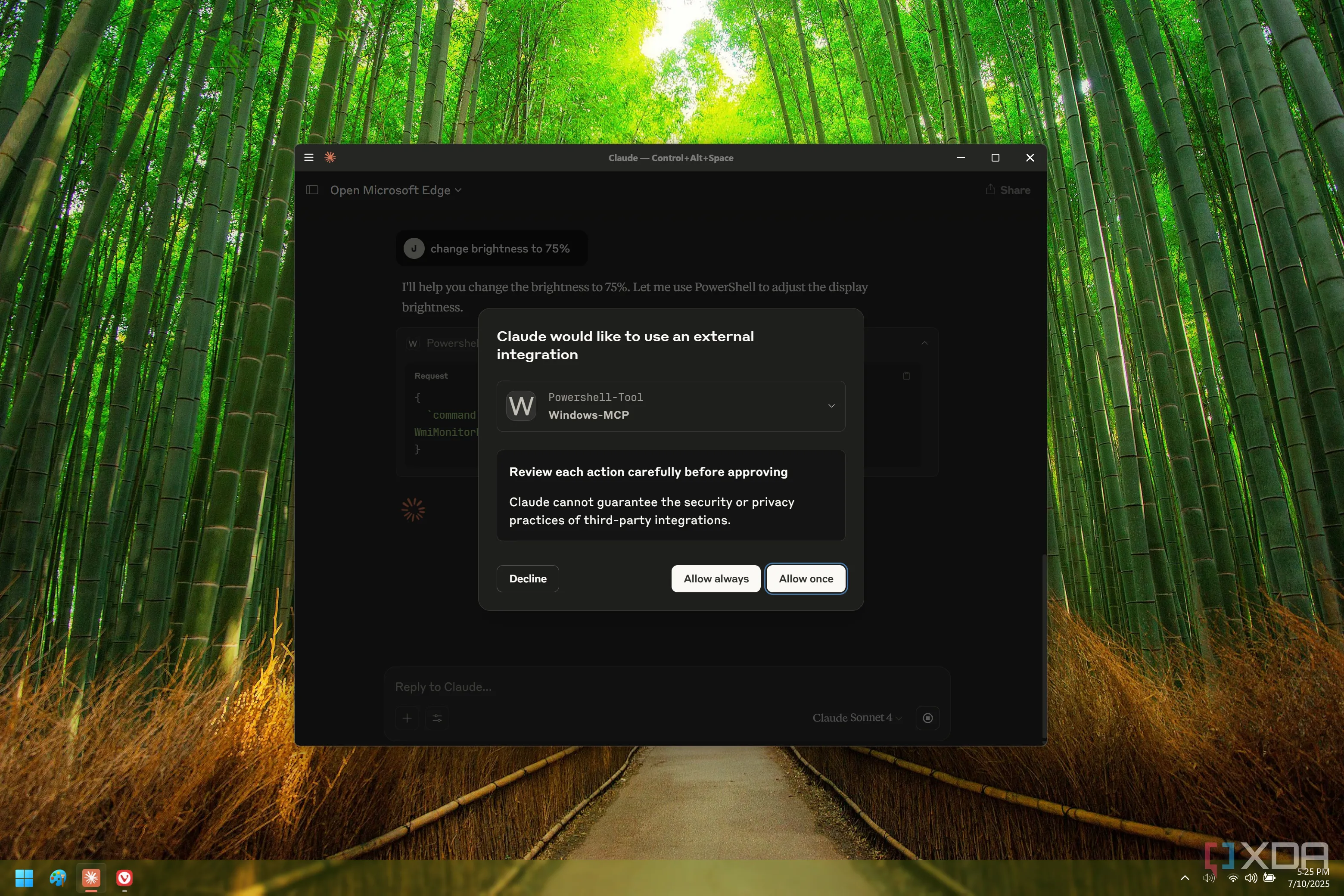 Ứng dụng Claude trên Windows 11 yêu cầu quyền thực hiện tác vụ