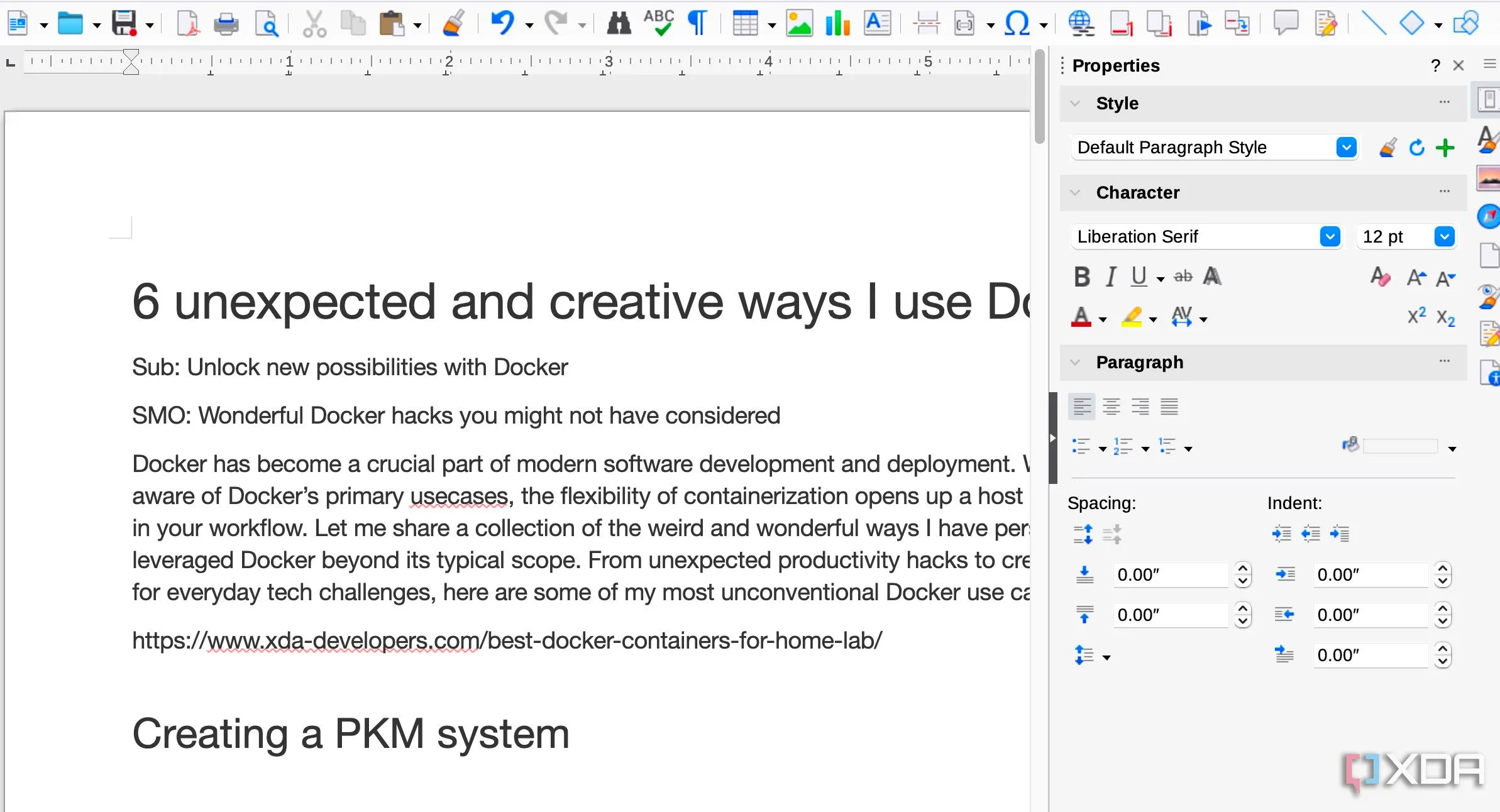Ứng dụng LibreOffice Writer đang hoạt động trong môi trường container Docker, minh họa giải pháp văn phòng di động