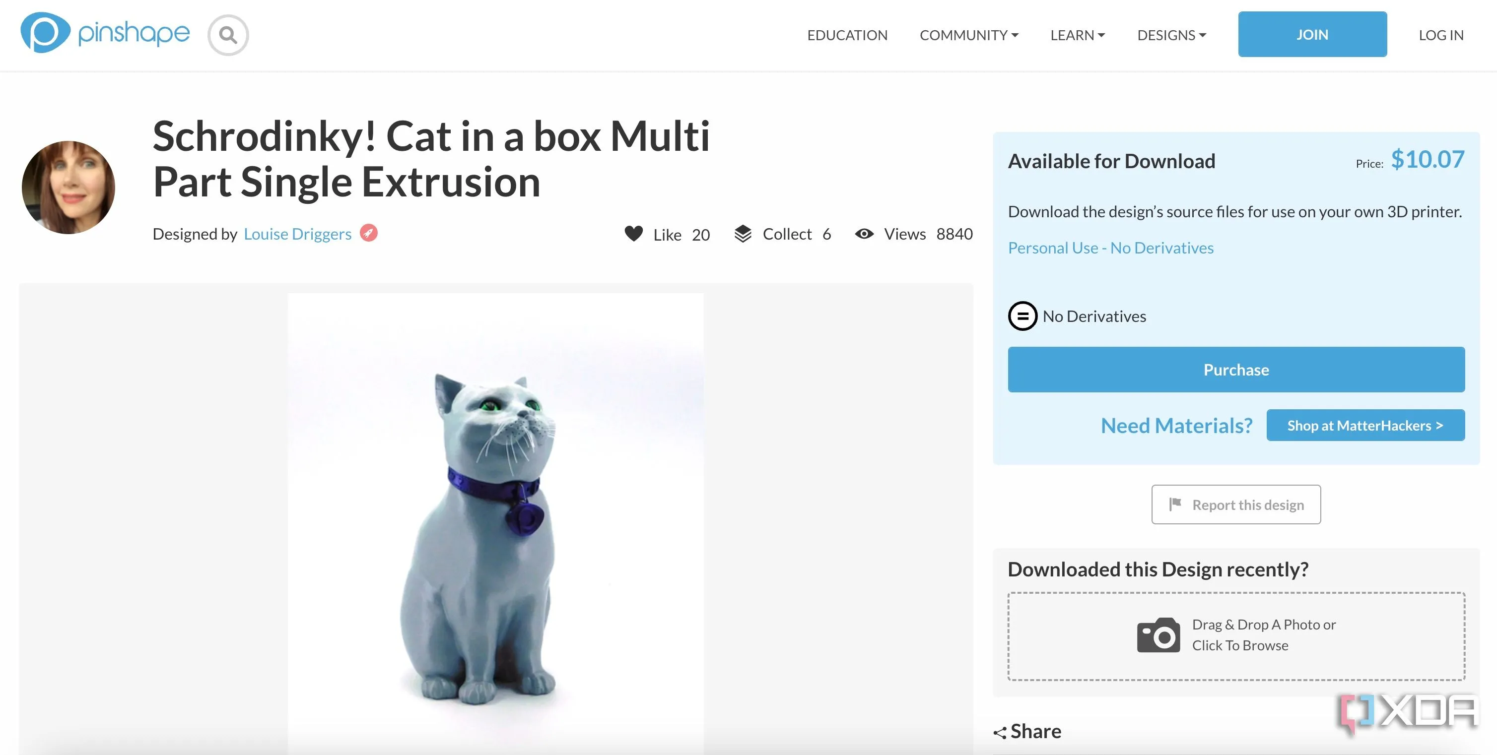 Ví dụ về một mô hình in 3D trả phí được hiển thị trên Yeggi, kèm thông tin chi tiết.