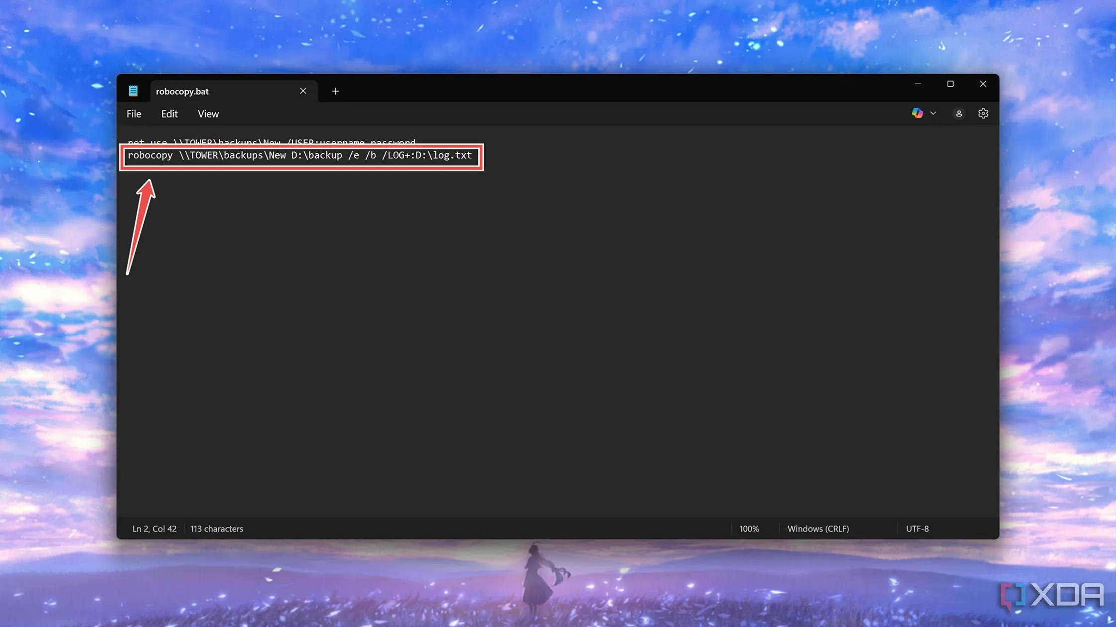 Viết lệnh Robocopy với đường dẫn nguồn, đích và các tham số cần thiết