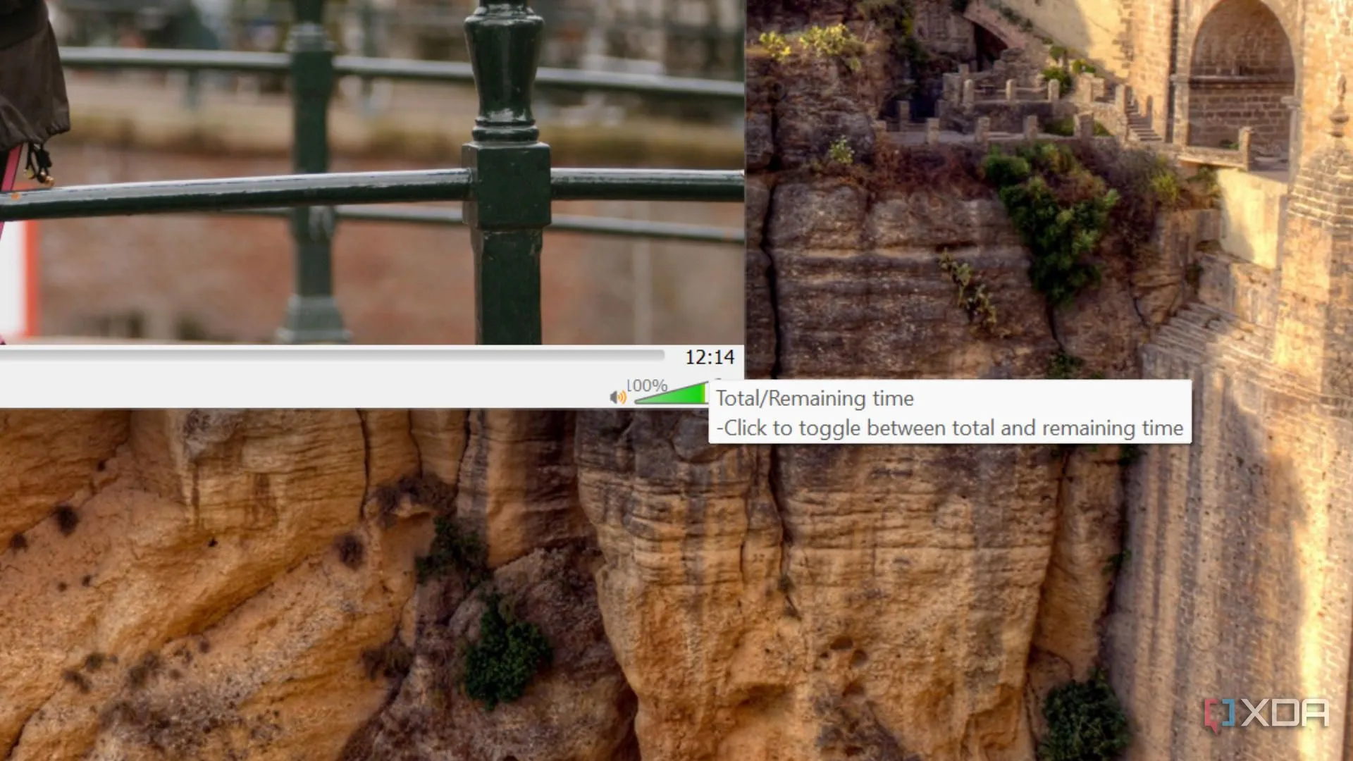 VLC Media Player hiển thị nút chuyển đổi thời gian còn lại của video.