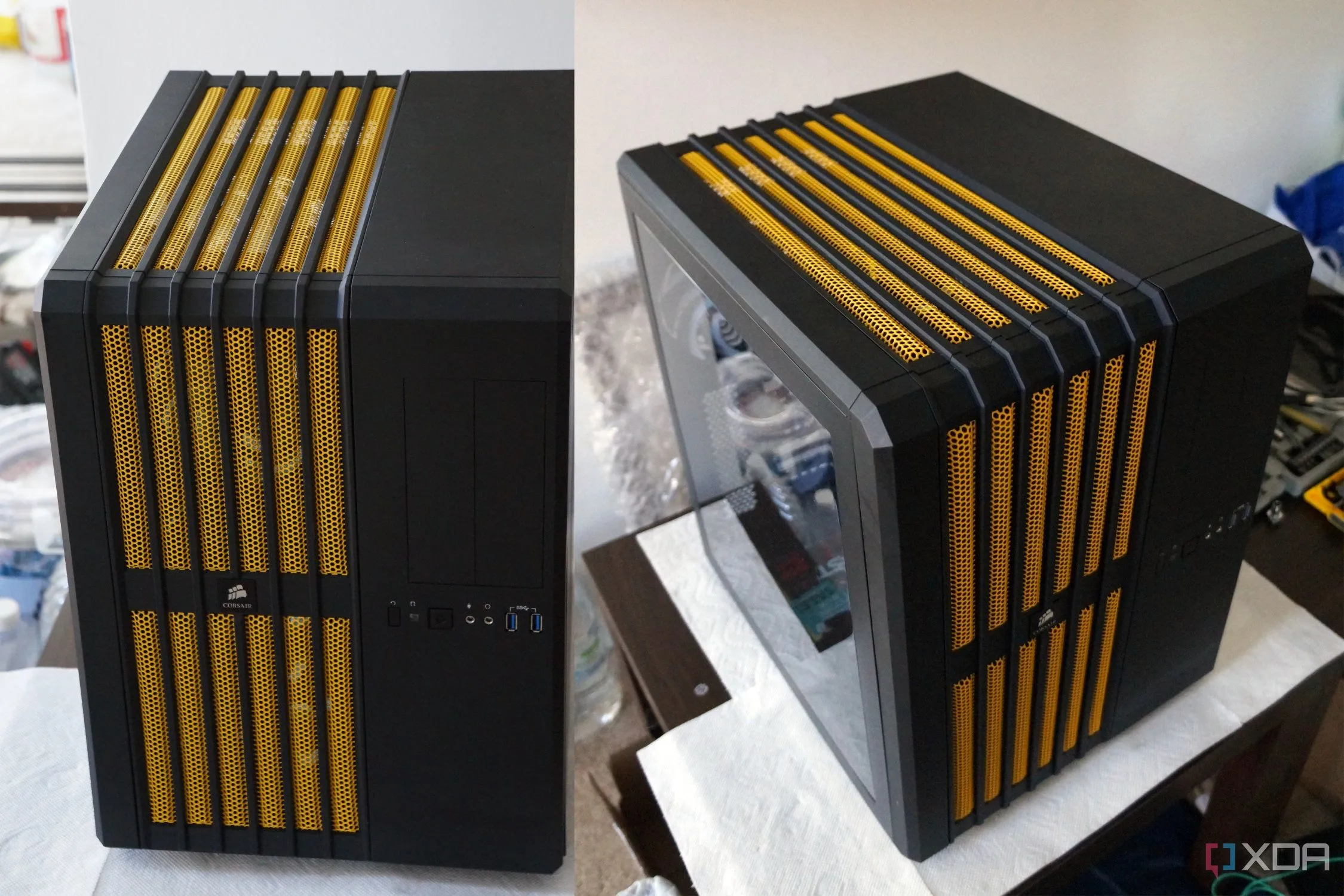 Vỏ case Corsair Air 540 màu vàng với thiết kế hai buồng đặc trưng