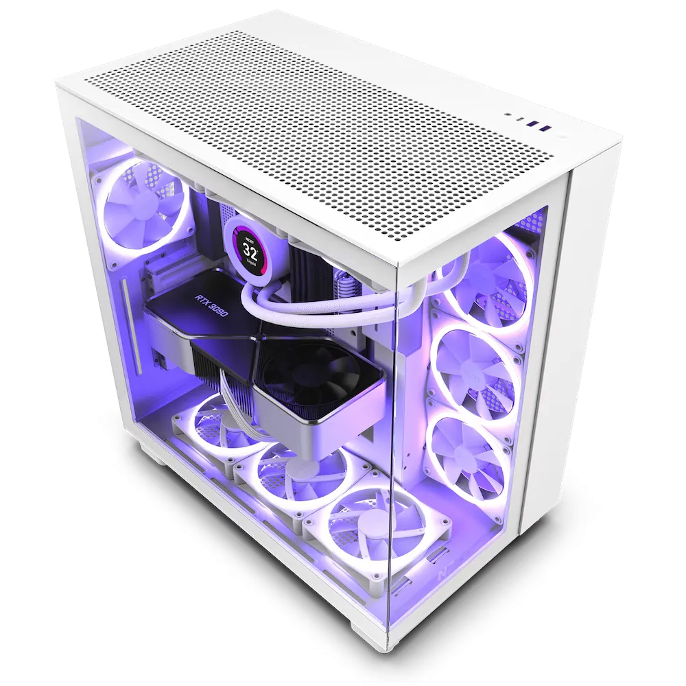 Vỏ case NZXT H9 Flow màu trắng với thiết kế hai khoang tối ưu luồng khí