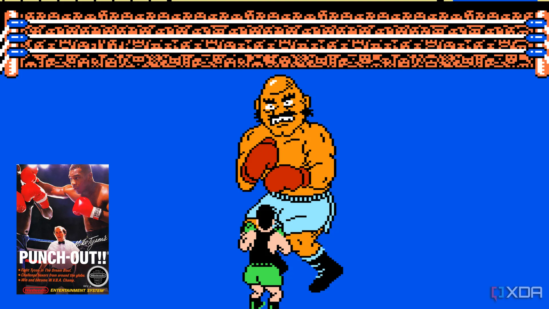 Võ sĩ Little Mac đang tung cú đấm vào đối thủ Bald Bull trong game Punch-Out! trên NES